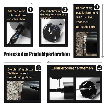 MOXPIFY Bohrkrone 100 mm Set, SDS-Plus-, SDS-Max- und Sechskantschaft