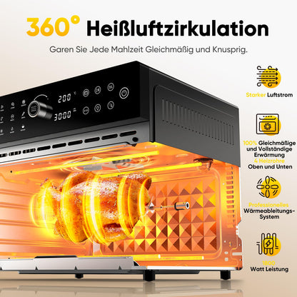cookwise Heissluftfritteuse XXL 30L Minibackofen mit Umluft, 1800 W