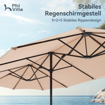 PHI VILLA Sonnenschirm rechteckig 200x380 cm mit Kurbel, beige