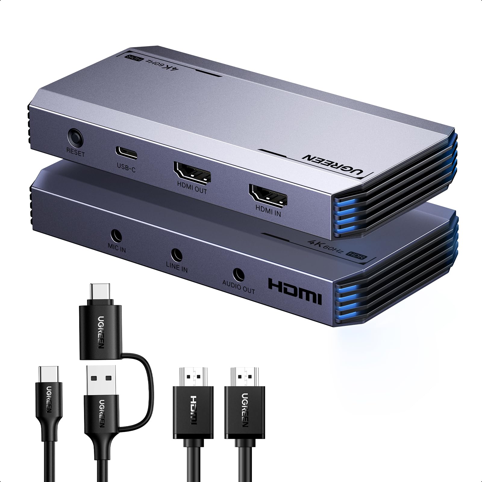 UGREEN Video Capture Card 4K HDMI Aufnahmekarte USB 3.0 mit Loop-Out, Aluminiumgehäuse, RGB-Beleuchtung