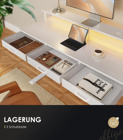 OffiGo Elektrischer Schreibtisch Höhenverstellbar 120cm Weiss m. Schubladen