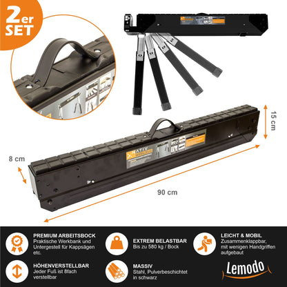LEMODO Arbeitsbock höhenverstellbar Klappbock 2er Set 580kg