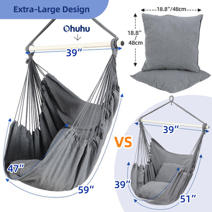 Ohuhu Hängesessel XL mit 2 Kissen, bis 150 kg, Anthrazit