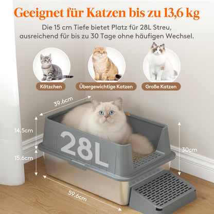 Lifewit Edelstahl Offenes Katzenklo - XXL Grau