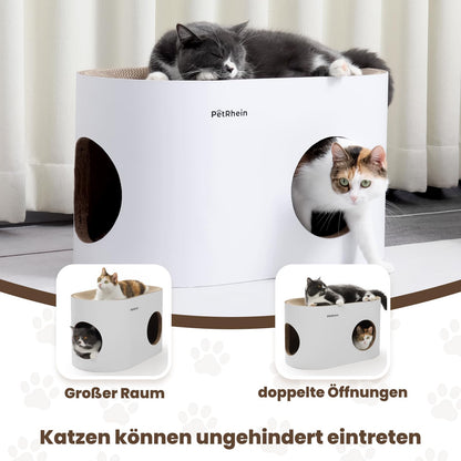 PetRhein Kratzbrett 3-in-1 Katzenhöhle mit Kratzmatte und Katzenbett