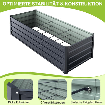 Ohuhu Hochbeet Metall Pflanzbeet 240x90x45 cm, Anthrazit