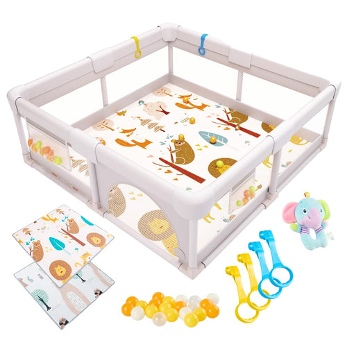 Akeraq Laufgitter 127x127cm – Baby Laufstall mit Matratze. Quadratisches Gitter mit Matratze als sicherer Baby-Spielbereich.