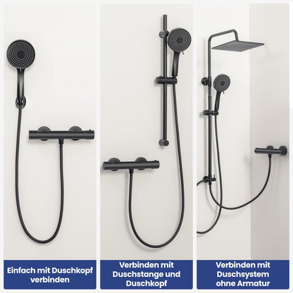 Auralum Duscharmatur mit Thermostat, 38°C Sicherheitssperre, Schwarz