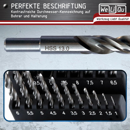 WELIQU 25-tlg. Holzbohrer Set - HSS-G 1-13 mm