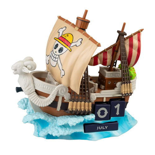 Grupo Erik Ewiger Kalender One Piece Going Merry 3D-Tischkalender, handbemalte Kunstharz-Figur mit Datumswürfeln