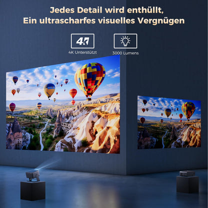AMEELA 1080P Beamer – 30000 Lumen, 4K, Smart WiFi, Autofokus