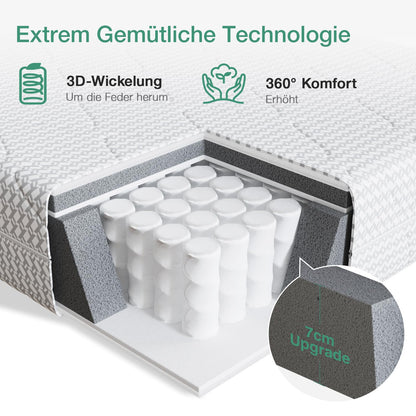 Novilla 7 Zonen Tonnentaschenfederkernmatratze 90x200 cm H3