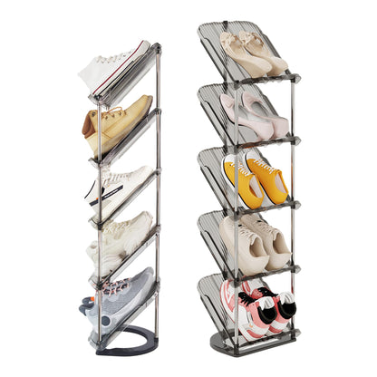 Patinao Schuhregal schmal mit 5 Ebenen, schräg, 2 Stück – Schuhablage aus PET-Kunststoff mit Edelstahlrahmen