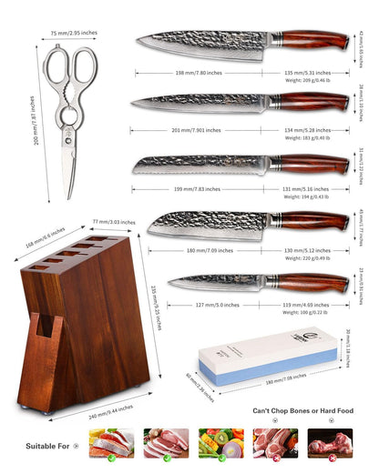 YARENH HTT-Serie Damast Messerset mit Holzblock 8-teilig