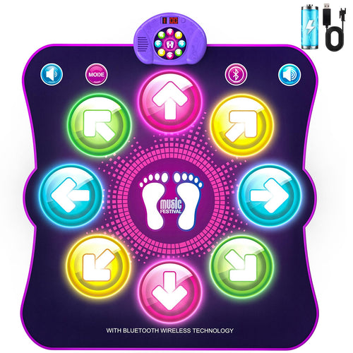 LEAPRCSTORE Tanzmatte für Kinder mit 8 LED-Leuchten und 6 Modi, Musikmatte mit rutschfester Unterseite