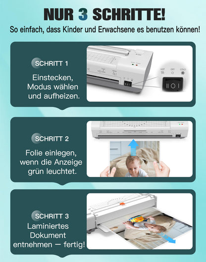 A3 Laminiergerät Heiss/Kalt Auto-Einzug – 10-in-1 Set Weiss