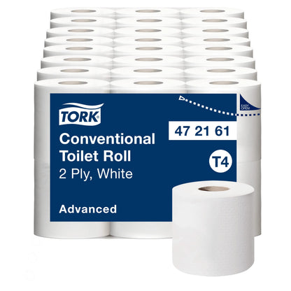 Tork Kleinrollen Toilettenpapier T4 Advanced 2-lagig 48 × 200 Blatt, weisse Kleinrollen aus Papier