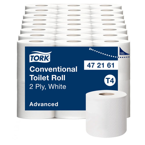 Tork Kleinrollen Toilettenpapier T4 Advanced 2-lagig 48 × 200 Blatt, weisse Kleinrollen aus Papier