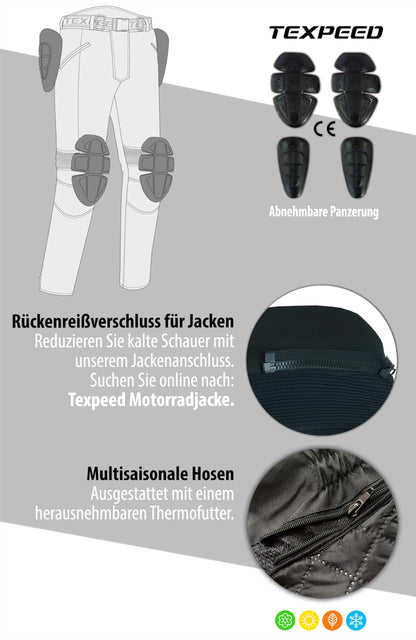 Texpeed Motorradhose Herren Textil Wasserdicht - Schwarz 6XL