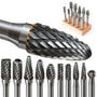 FOTYBEI Hartmetall Frässtifte Set 10-teilig, Doppelschnitt 6 mm Schaft aus Wolframkarbid in Box mit Holzsockel