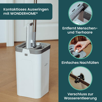 WONDERHOME Bodenwischer Set mit Eimer und 3-Kammer-System