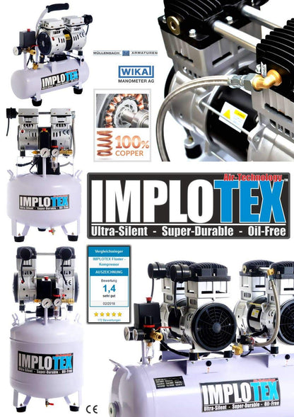 IMPLOTEX 480W Silent Druckluftkompressor ölfrei 48dB