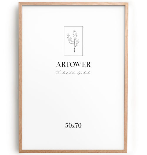 Artower Bilderrahmen 50 x 70 cm Eiche Natur, Holzrahmen mit Plexiglas, schmale Rahmenleiste