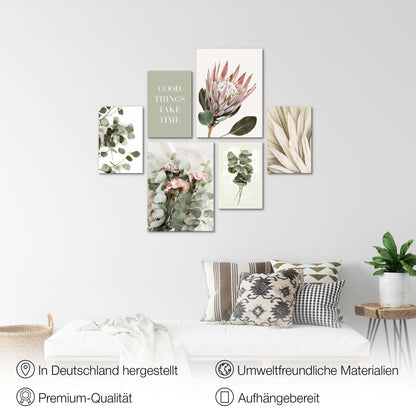 Novart Wandbilder Set Boho Blätter Grün Beige ohne Rahmen N023063a