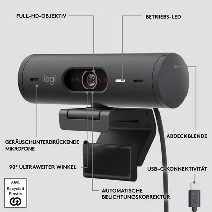 Logitech Brio 500 Full-HD Webcam mit Auto-Lichtkorrektur – Graphit