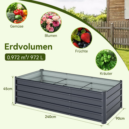 Ohuhu Hochbeet Metall Pflanzbeet 240x90x45 cm, Anthrazit
