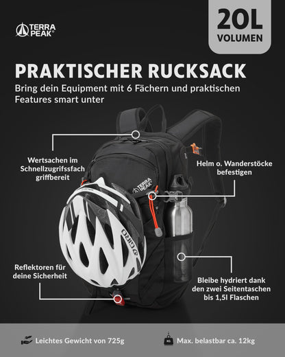 Terra Peak FLEX 20 Wanderrucksack 20L schwarz wasserabweisend