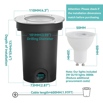 Goodia 4er Set Bodeneinbaustrahler Aussen GU10 IP67 Schwenkbar Rund