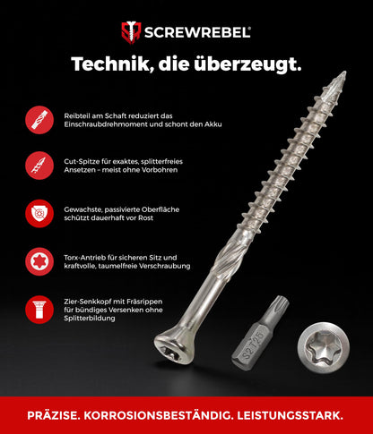 SCREW REBEL Terrassenschraube ST-FIX Edelstahl C1 5 x 70 mm 500 Stück