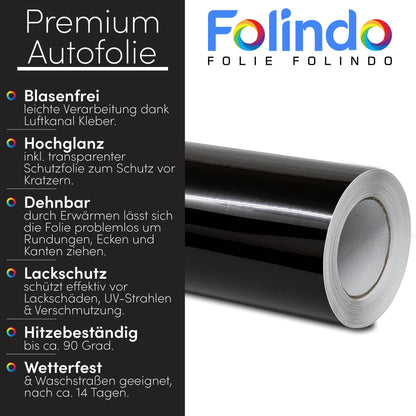 Folindo® Autofolie Car Wrapping Folie - Schwarz Glanz 15x1.52m
