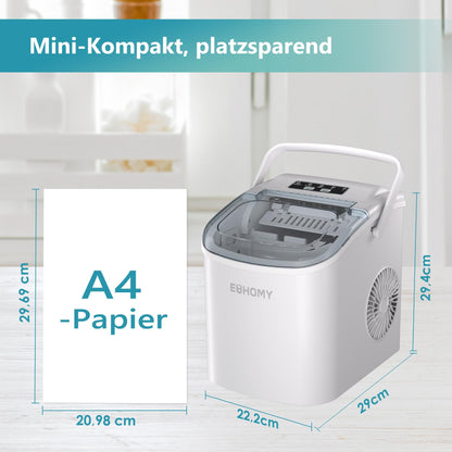 EUHOMY Eiswürfelmaschine, 9 Eiswürfel in 6 Minuten, 12 kg/Tag, weiss
