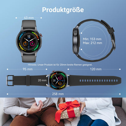 Fitpolo AR01 Smartwatch rund mit Telefonfunktion, AMOLED, schwarz