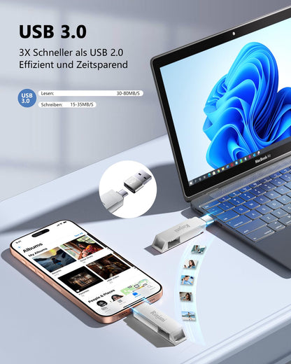 Rinjani 3 in 1 MFi Speicherstick 512GB für iPhone & USB-C