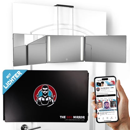 LIPFISBARBERSHOP.COM 360-Grad-Haarschneidespiegel mit LED-Beleuchtung, dreifach faltbar, für den Selbsthaarschnitt
