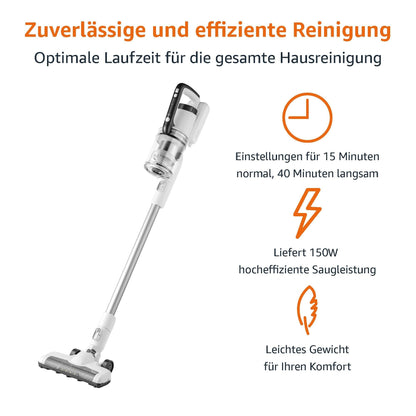 Amazon Basics Akku-Staubsauger 2-in-1, 150 W, 0,7 l, Weiss/Schwarz