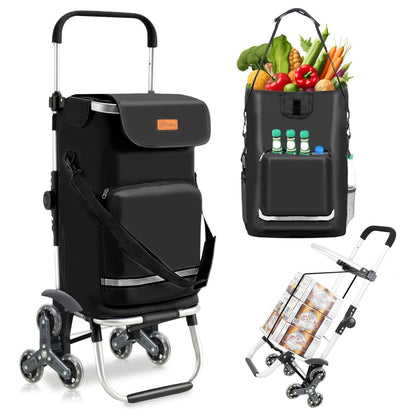 Sekey Einkaufstrolley XXL Treppensteiger, faltbar, Aluminium, schwarz, mit drei Rädern und Teleskopgriff