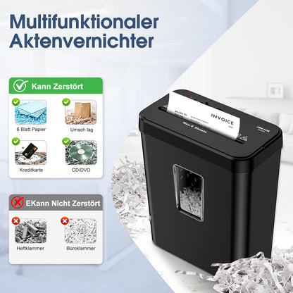 SINCHEREU Aktenvernichter Kreuzschnitt P-4, 6 Blatt, 13 L, schwarz