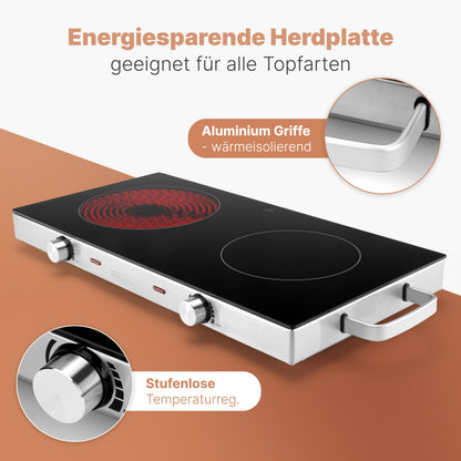 ProfiCook PC-DKP 1211 Infrarot-Doppelkochplatte Glaskeramik 2800 W