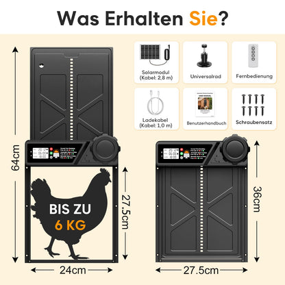 MASTERFUN Automatische Hühnerklappe Solar mit Timer und Display