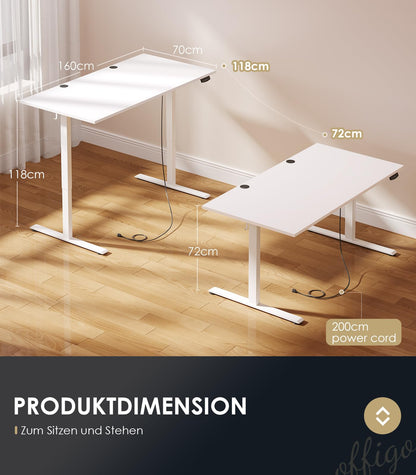 OffiGo Höhenverstellbarer Schreibtisch 160 cm – Weiss