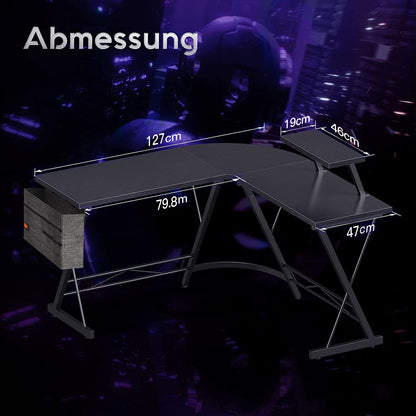 ODK Gaming Eckschreibtisch L-Form m. Monitorständer – Schwarz 127x127 cm