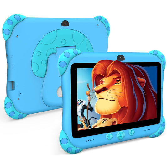 Ascrecem Kinder Tablet. Blaues 7-Zoll-Android-Tablet für Kinder 3-7 Jahre; bietet digitale Lern- und Unterhaltungsinhalte.