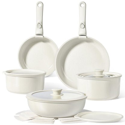 GiPP Pfannenset 15-tlg. mit Abnehmbarem Griff, Keramik-Antihaft. Antihaft-Kochgeschirr zum Braten und Kochen. Griff platzsparend abnehmbar.