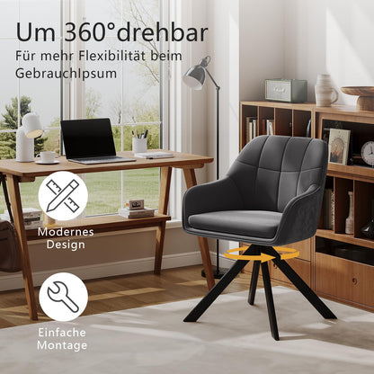 Goeurvant Esszimmerstühle drehbar 2er Set Samt Grau mit Armlehnen