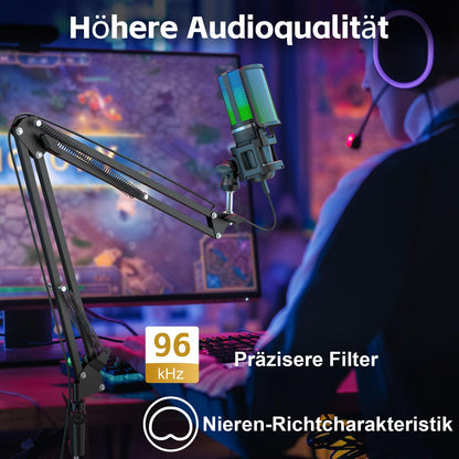 zealsound A68S USB-Gaming-Mikrofon Set mit Boomarm und Tischstativ