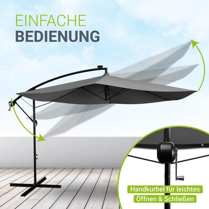 Juskys Ampelschirm Brazil 350 cm Solar LED Kurbel – Grau